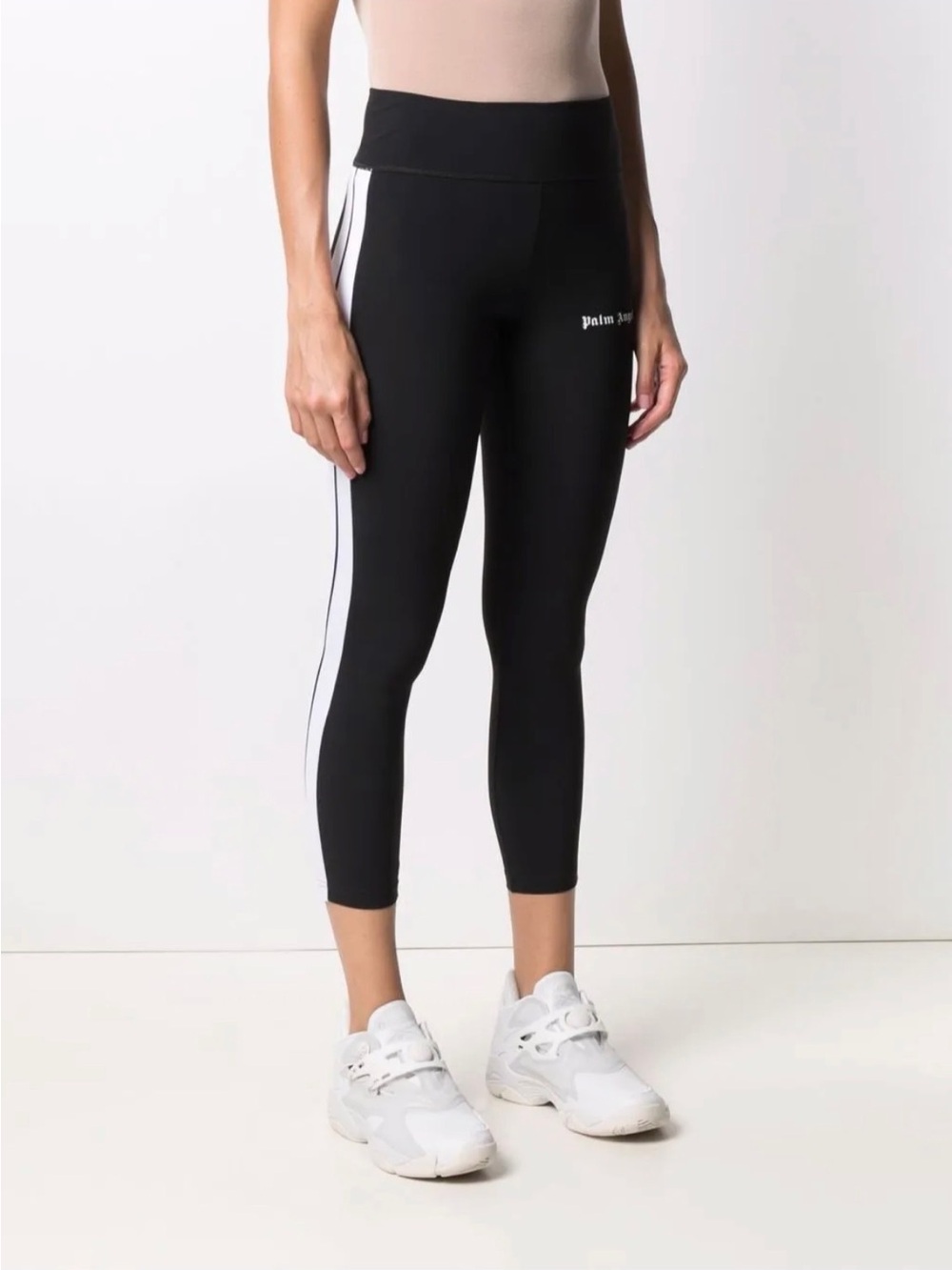 Palm Angels Black High-Waist Capri Leggings with White Side Stripe